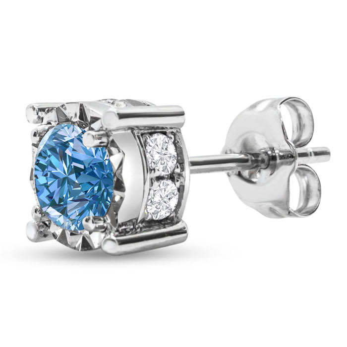 1 Carat Blue Diamond Miracle Stud Earrings In 14 Karat White Gold. Brand New And Super-Hot!