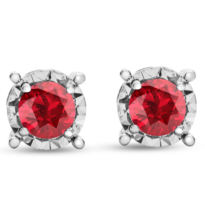 1 Carat Ruby Miracle Stud Earrings In 14 Karat White Gold. Brand New And Super-Hot!