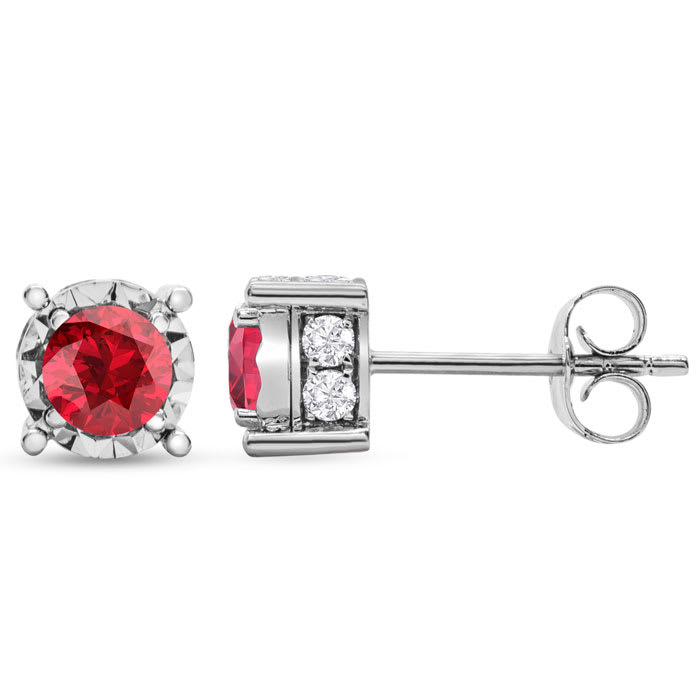 1 Carat Ruby Miracle Stud Earrings In 14 Karat White Gold. Brand New And Super-Hot!