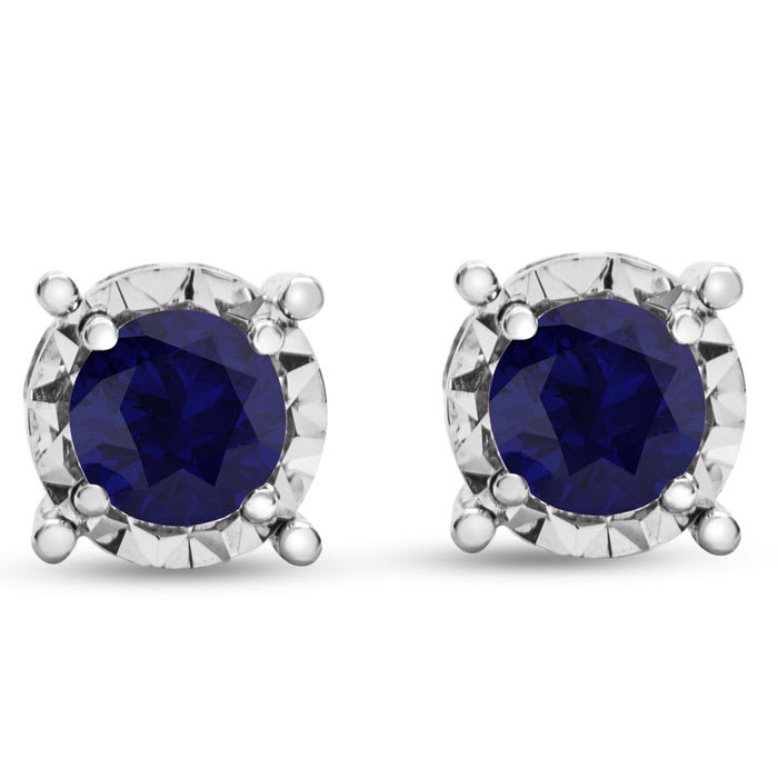 1 Carat Sapphire Miracle Stud Earrings In 14 Karat White Gold. Brand New And Super-Hot!
