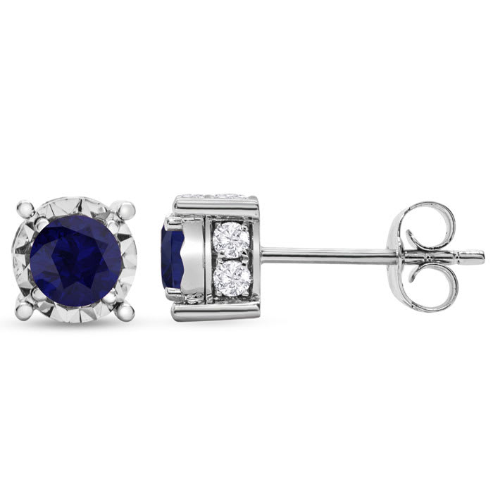 1 Carat Sapphire Miracle Stud Earrings In 14 Karat White Gold. Brand New And Super-Hot!