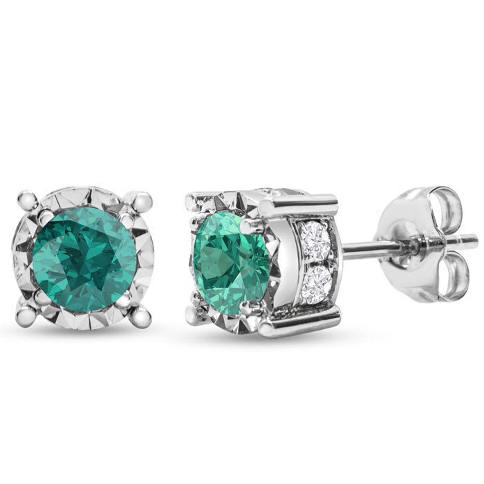 1 Carat Emerald Miracle Stud Earrings In 14 Karat White Gold. Brand New And Super-Hot!