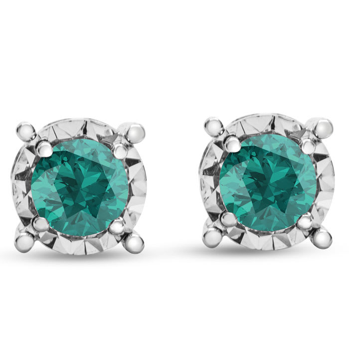 1 Carat Emerald Miracle Stud Earrings In 14 Karat White Gold. Brand New And Super-Hot!