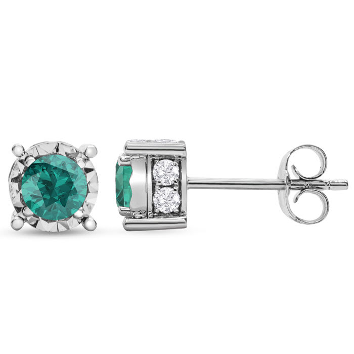 1 Carat Emerald Miracle Stud Earrings In 14 Karat White Gold. Brand New And Super-Hot!