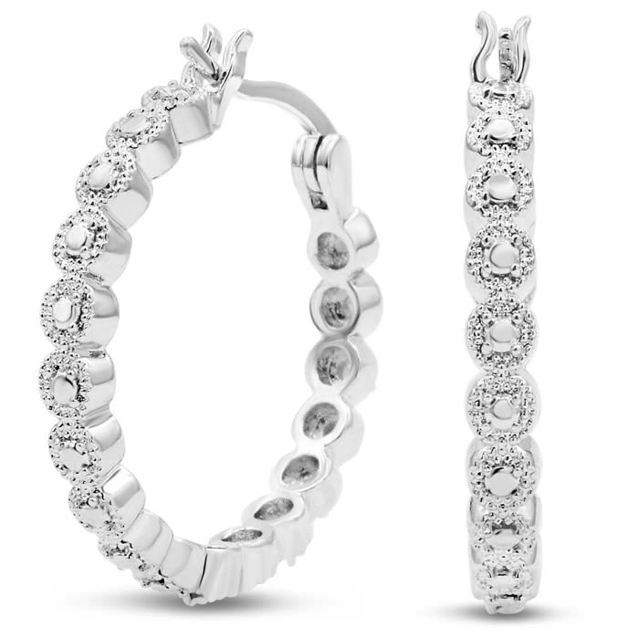 1/4 Carat Diamond Halo Look Hoop Earrings, 3/4 Inch.  So Beautiful And Brand New!
