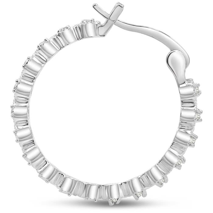 1/4 Carat Diamond Halo Look Hoop Earrings, 3/4 Inch.  So Beautiful And Brand New!