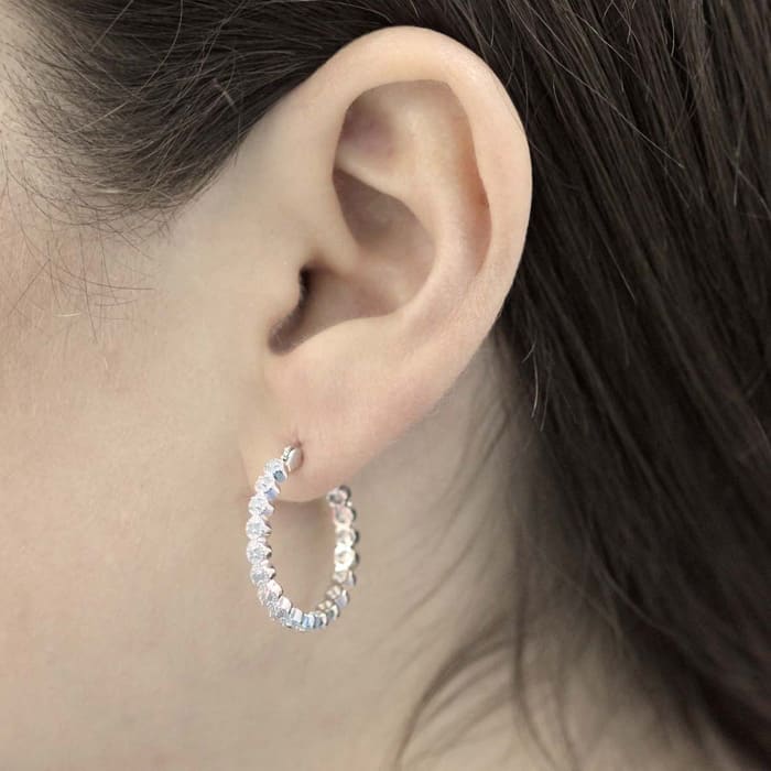 1/4 Carat Diamond Halo Look Hoop Earrings, 3/4 Inch.  So Beautiful And Brand New!