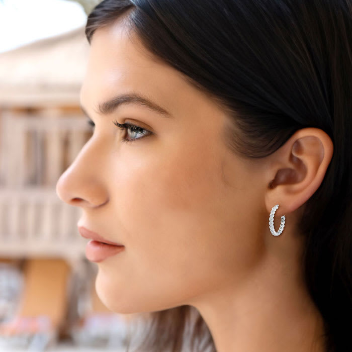 1/4 Carat Diamond Halo Look Hoop Earrings, 3/4 Inch.  So Beautiful And Brand New!