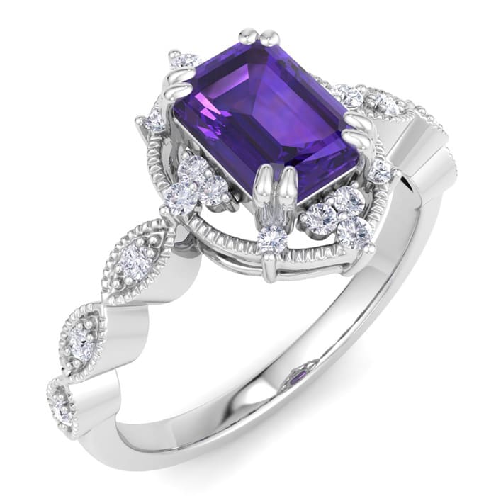 Amethyst Ring: 1 Carat Amethyst and Diamond Ring