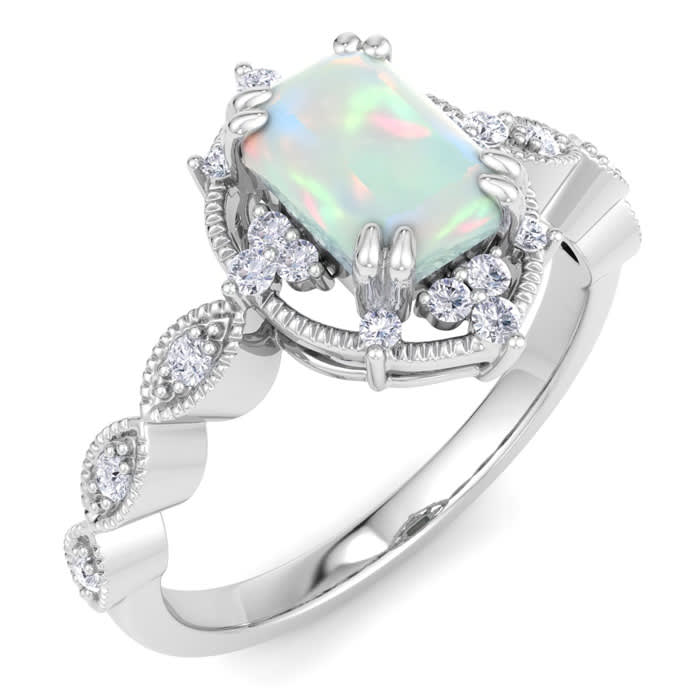 Opal Ring: 1 Carat Opal and Diamond Ring