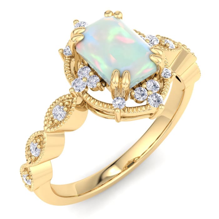 Opal Ring: 1 Carat Opal and Diamond Ring
