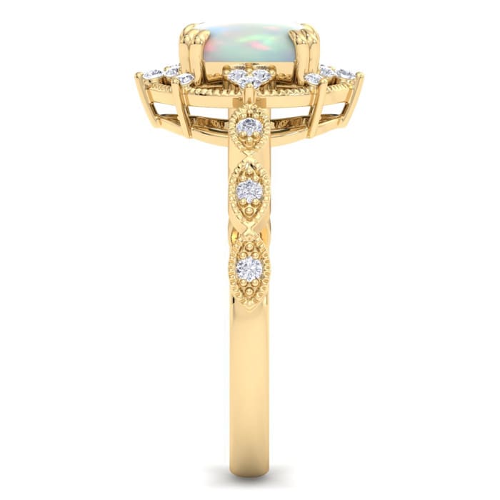 Opal Ring: 1 Carat Opal and Diamond Ring