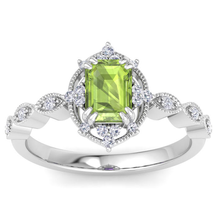 Peridot Ring: 2 Carat Peridot and Diamond Ring