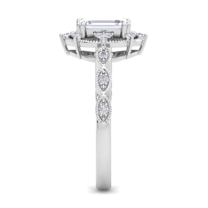 1 Carat Octagon Shape Halo Diamond Engagement Ring In 14K White Gold