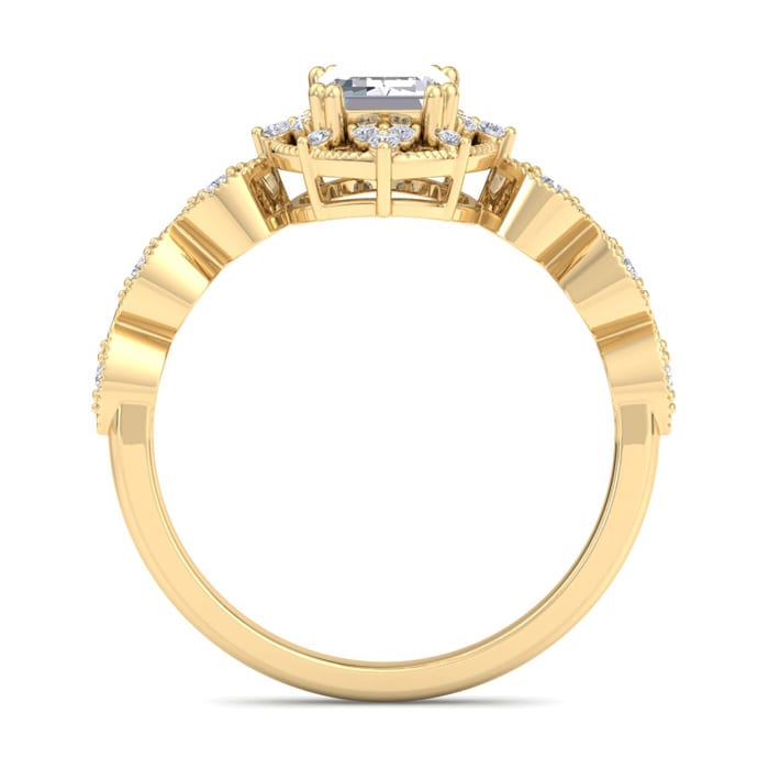 1 Carat Octagon Shape Halo Diamond Engagement Ring In 14K Yellow Gold