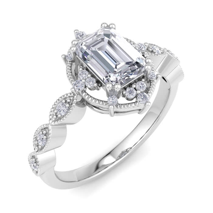 1 Carat Octagon Shape Halo Diamond Engagement Ring In 14K White Gold