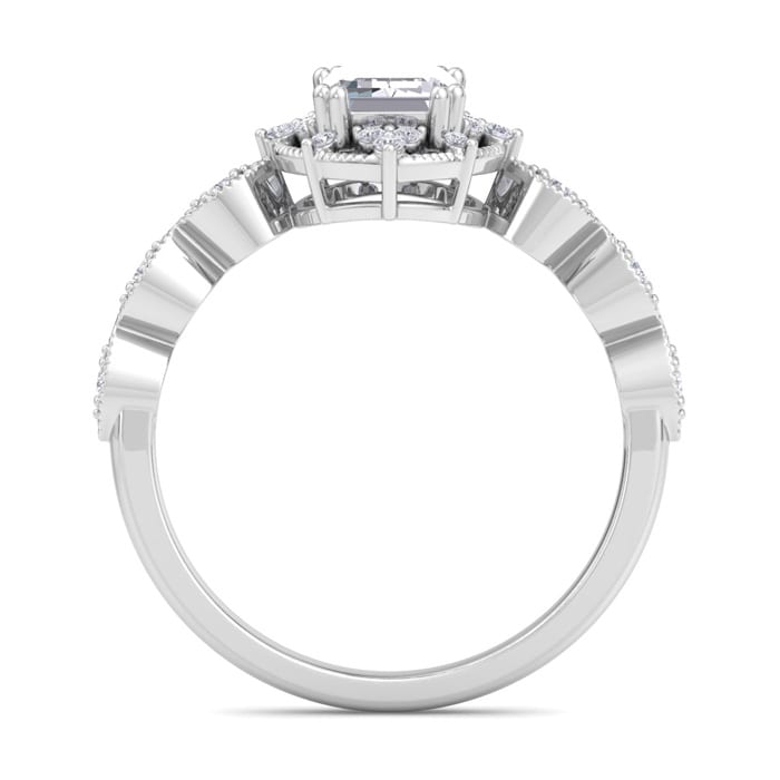 1 Carat Octagon Shape Halo Diamond Engagement Ring In 14K White Gold