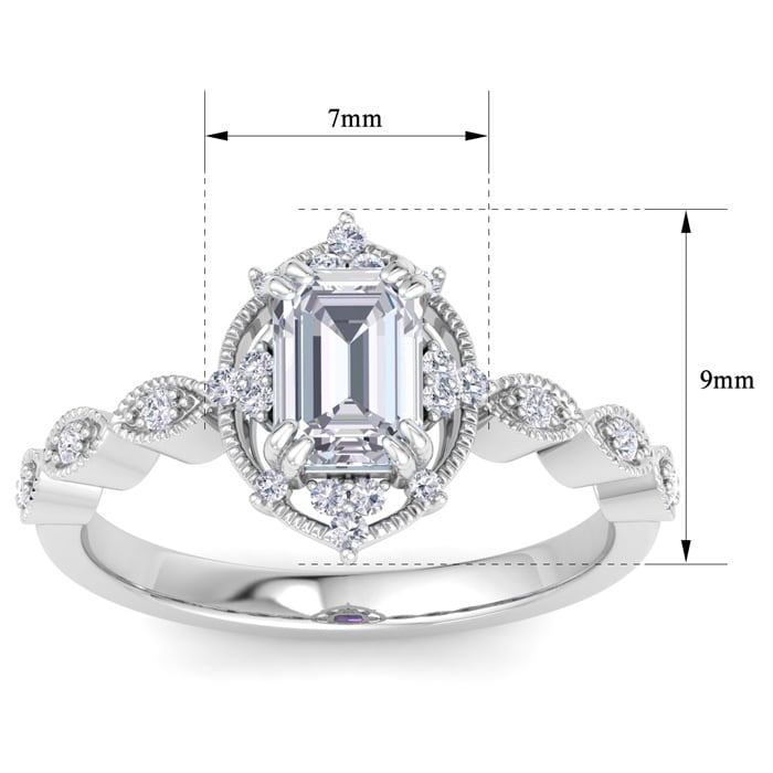 1 Carat Octagon Shape Halo Diamond Engagement Ring In 14K White Gold