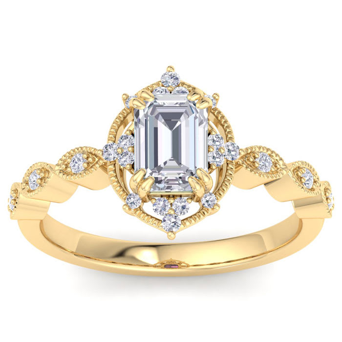 1 Carat Octagon Shape Halo Diamond Engagement Ring In 14K Yellow Gold