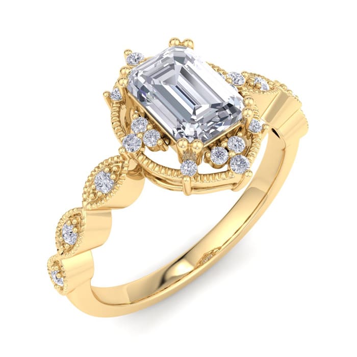 1 Carat Octagon Shape Halo Diamond Engagement Ring In 14K Yellow Gold