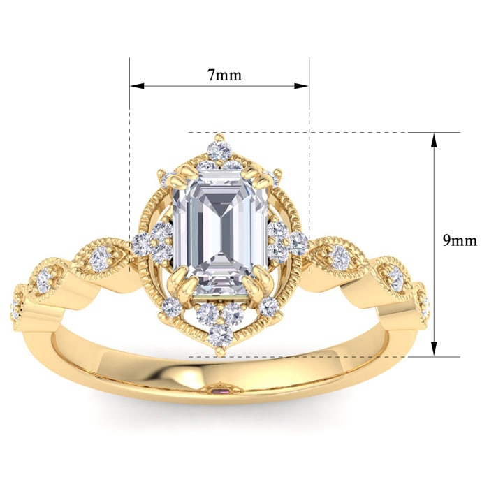 1 Carat Octagon Shape Halo Diamond Engagement Ring In 14K Yellow Gold