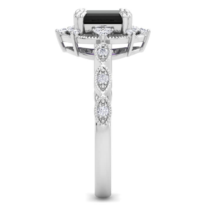 1 Carat Octagon Shape Black Diamond Engagement Ring In 14K White Gold