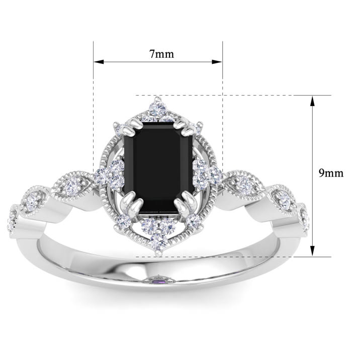 1 Carat Octagon Shape Black Diamond Engagement Ring In 14K White Gold