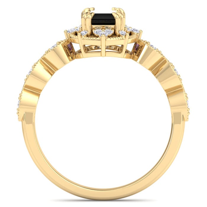 1 Carat Octagon Shape Black Diamond Engagement Ring In 14K Yellow Gold