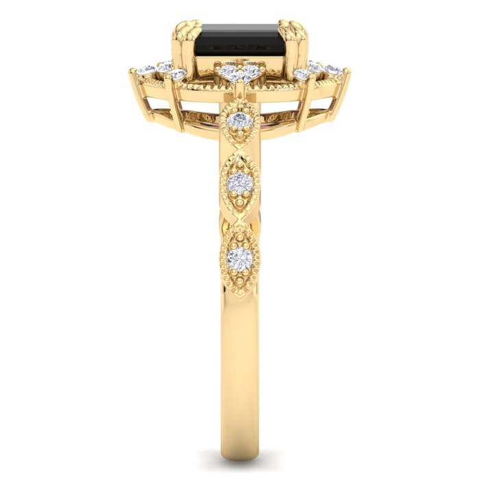 1 Carat Octagon Shape Black Diamond Engagement Ring In 14K Yellow Gold
