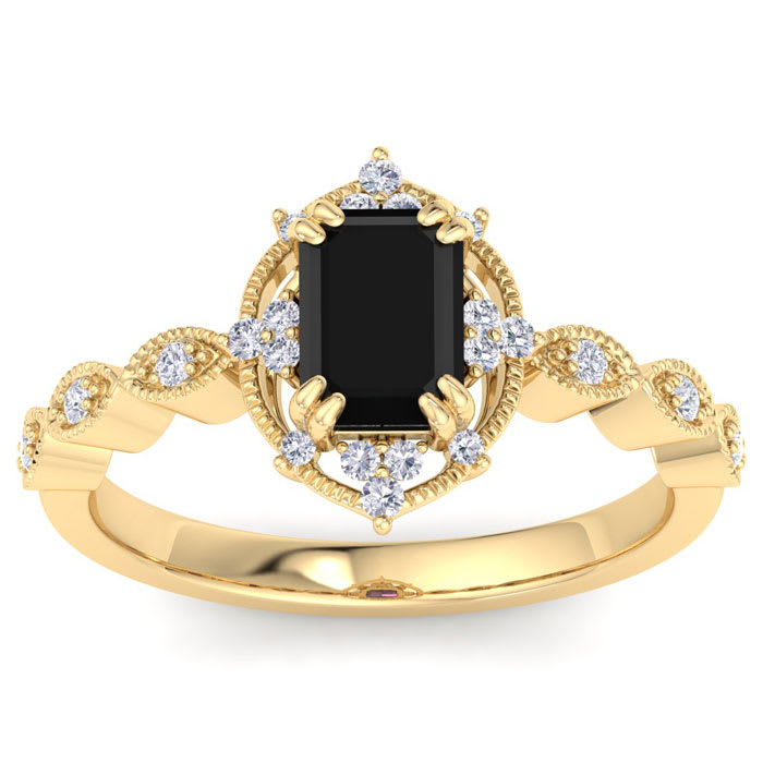 1 Carat Octagon Shape Black Moissanite Ring In 14K Yellow Gold