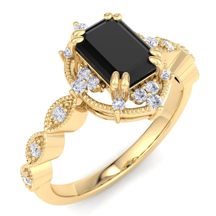 1 Carat Octagon Shape Black Moissanite Ring In 14K Yellow Gold