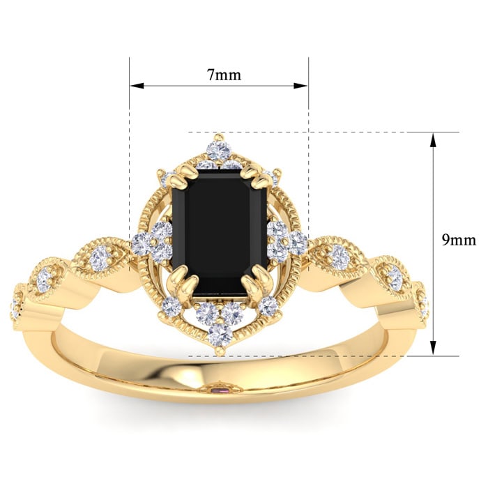 1 Carat Octagon Shape Black Moissanite Ring In 14K Yellow Gold