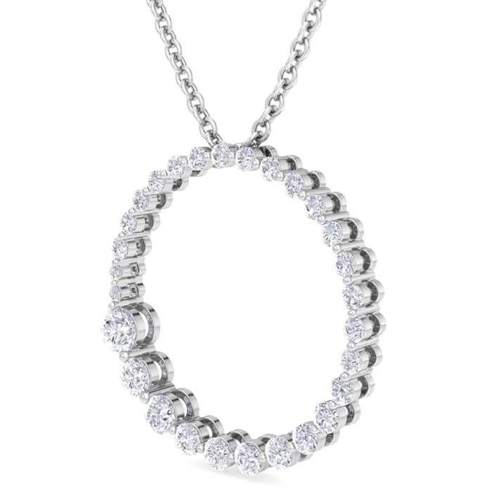 1 Carat Diamond Circle Necklace In 14 Karat White Gold, 18 Inches
