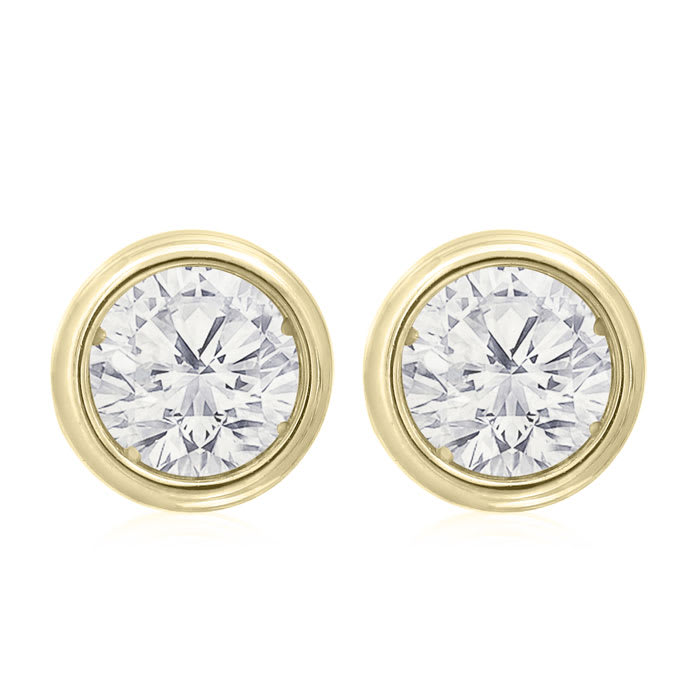 1 1/3 Carat Bezel Set Lab Grown Diamond Stud Earrings In 14 Karat Yellow Gold