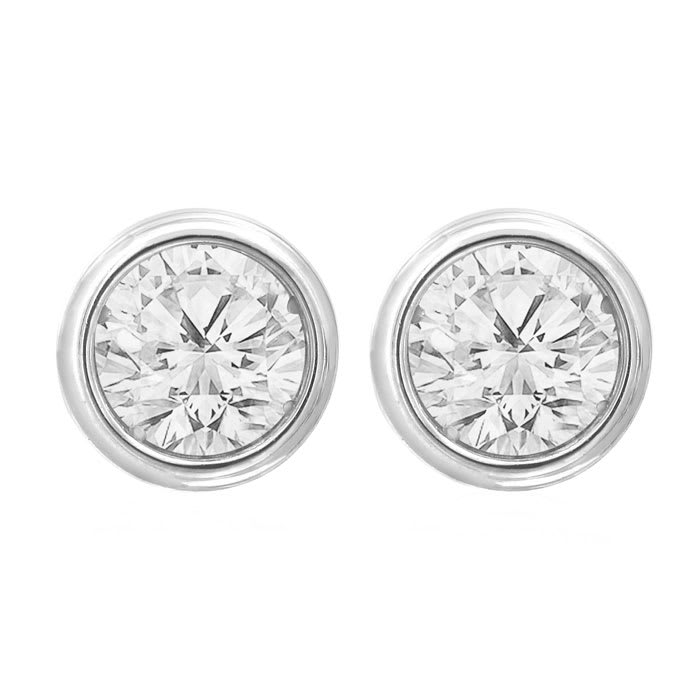 2 Carat Bezel Set Lab Grown Diamond Stud Earrings In 14 Karat White Gold