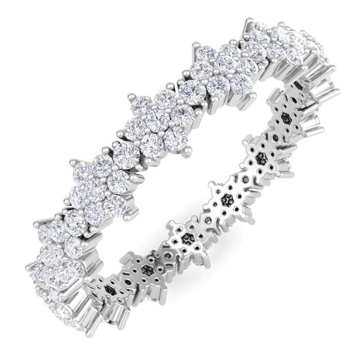 1 Carat Flower Shape Lab Grown Diamond Eternity Ring In 14K White Gold, Ring Size 5
