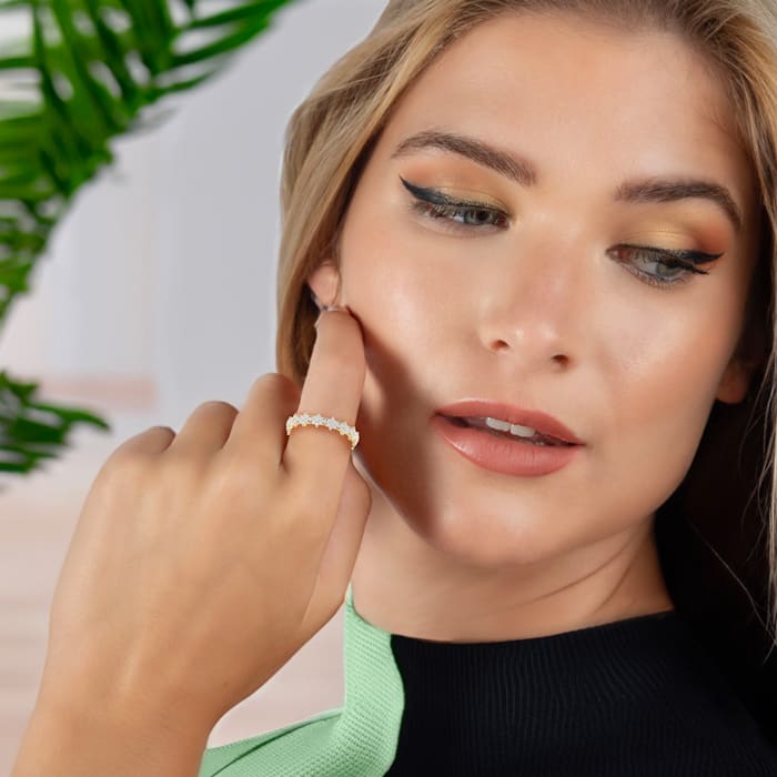 1 Carat Flower Shape Lab Grown Diamond Eternity Ring In 14K Yellow Gold, Ring Size 7