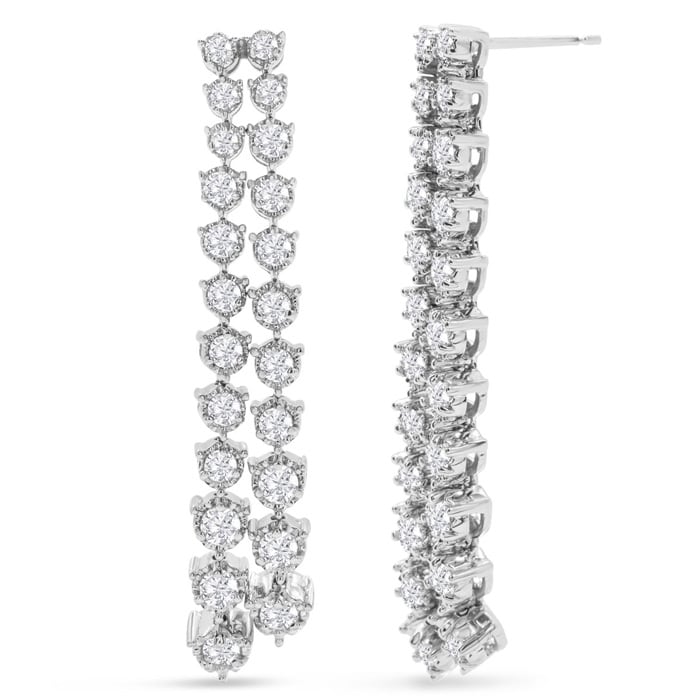 Diamond Drop Earrings: 3 Carat Diamond Drop Earrings In 14K White Gold, 2 Inches