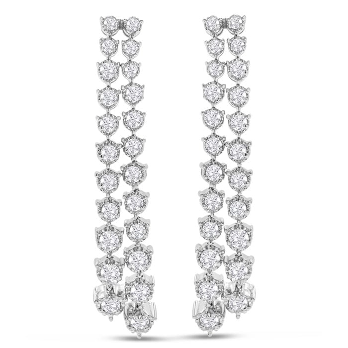 Diamond Drop Earrings: 3 Carat Diamond Drop Earrings In 14K White Gold, 2 Inches