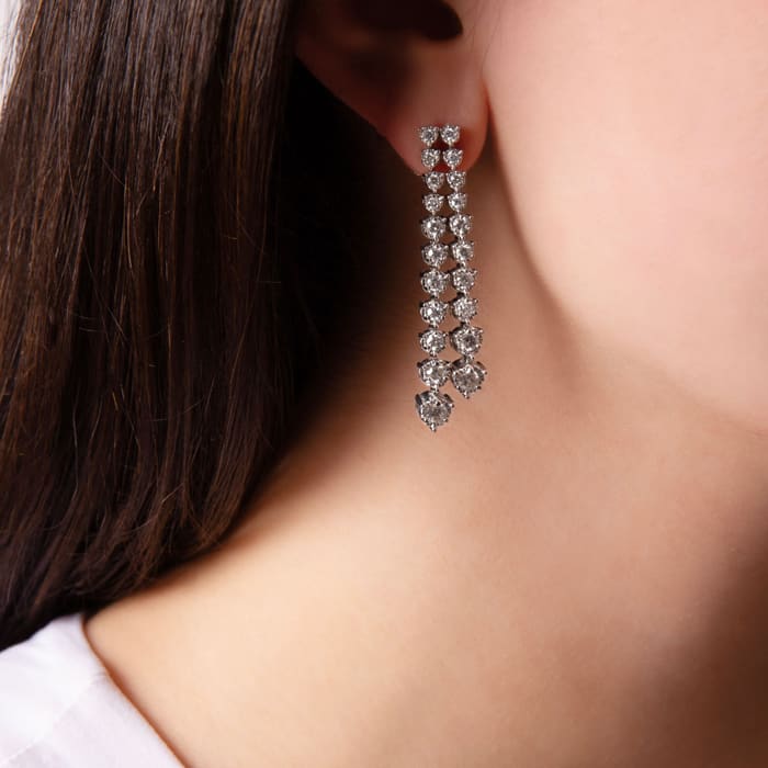 Diamond Drop Earrings: 3 Carat Diamond Drop Earrings In 14K White Gold, 2 Inches