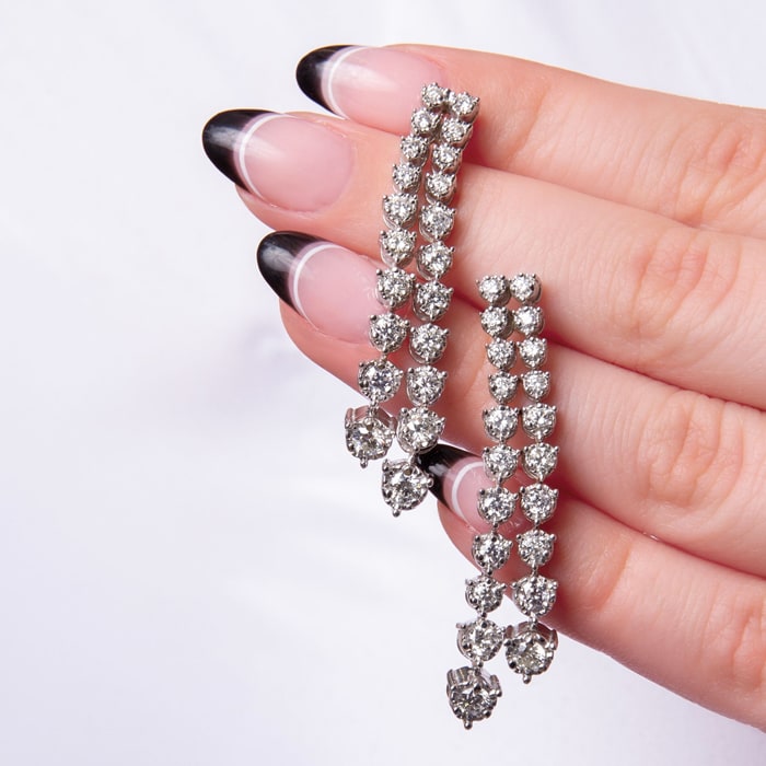 Diamond Drop Earrings: 3 Carat Diamond Drop Earrings In 14K White Gold, 2 Inches