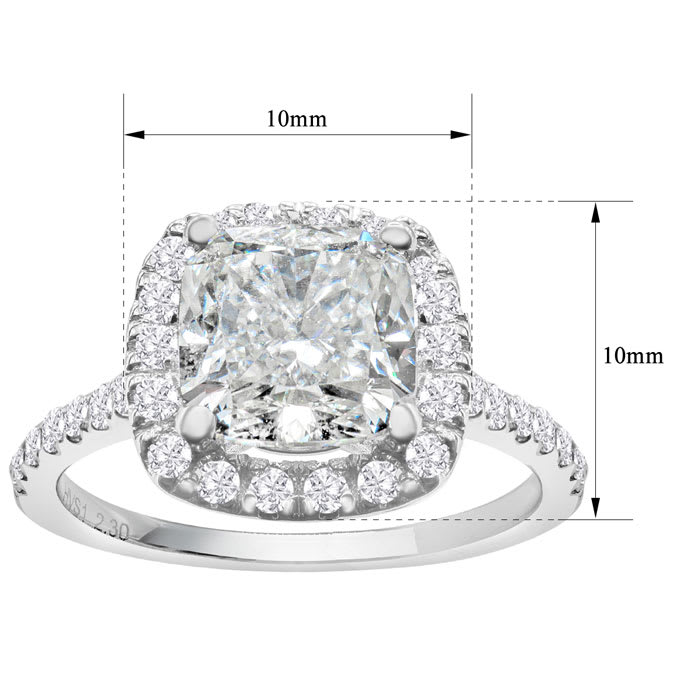 2 1/2 Carat Cushion Cut Lab Grown Diamond Halo Engagement Ring In 14K White Gold