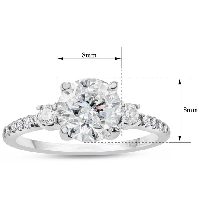 2 1/3 Carat Three Diamond Plus Engagement Ring In 14K White Gold