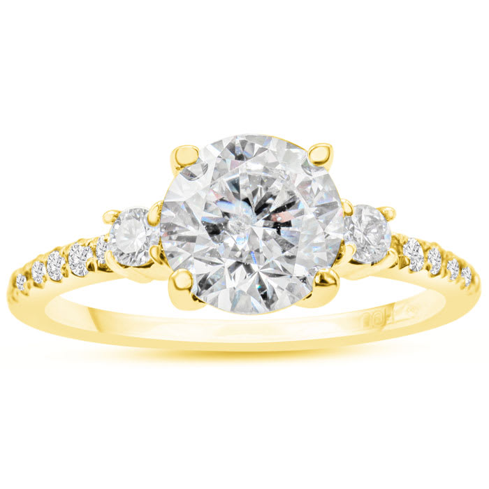 2 1/3 Carat Three Diamond Plus Engagement Ring In 14K Yellow Gold