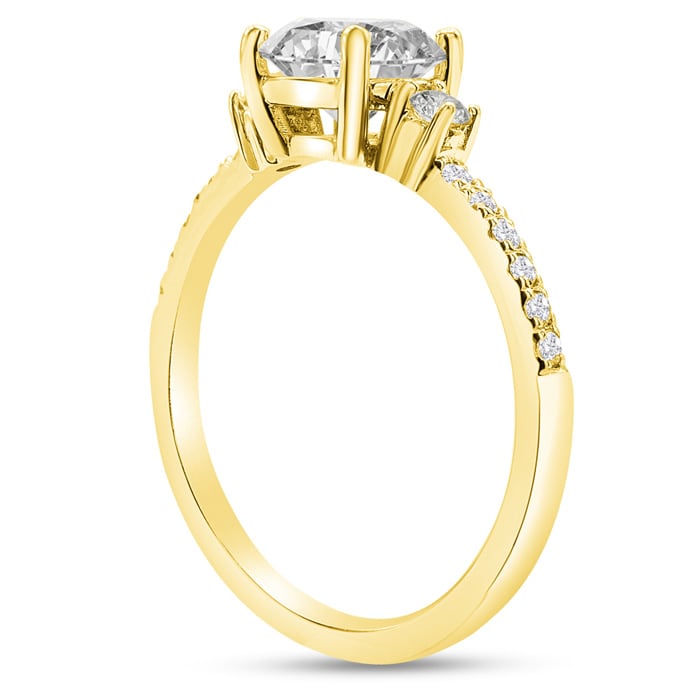 2 1/3 Carat Three Diamond Plus Engagement Ring In 14K Yellow Gold
