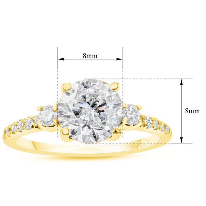 2 1/3 Carat Three Diamond Plus Engagement Ring In 14K Yellow Gold