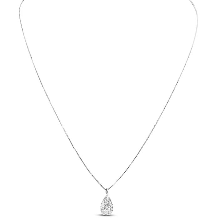 1 Carat Pear Shape Lab Grown Diamond Solitaire Necklace In 14K White Gold
