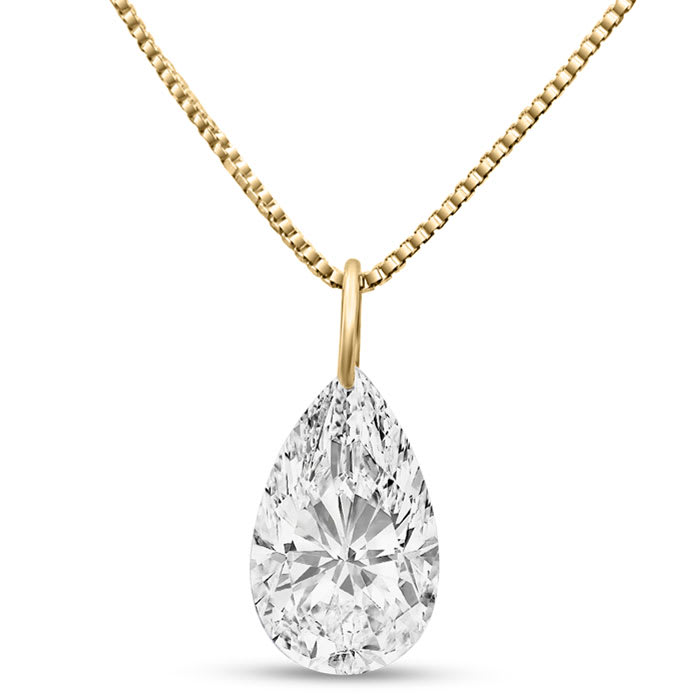 1 Carat Pear Shape Lab Grown Diamond Solitaire Necklace In 14K Yellow Gold