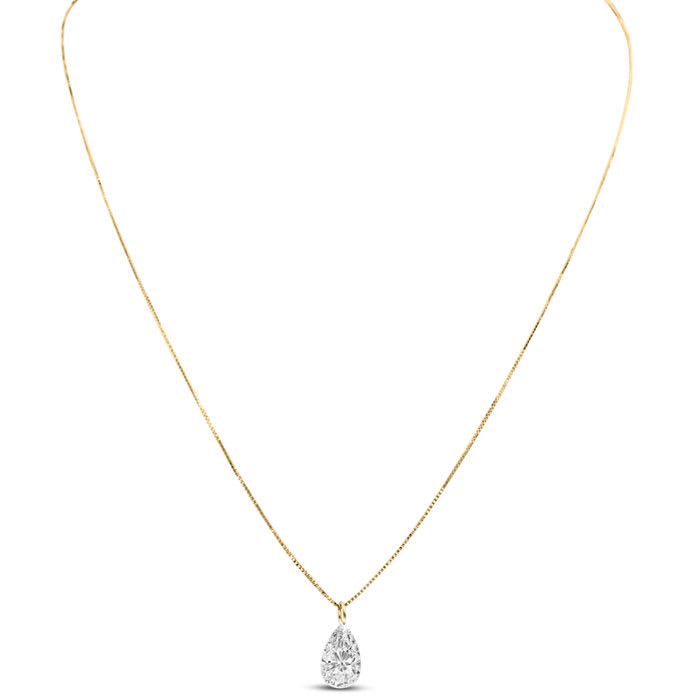 1 Carat Pear Shape Lab Grown Diamond Solitaire Necklace In 14K Yellow Gold