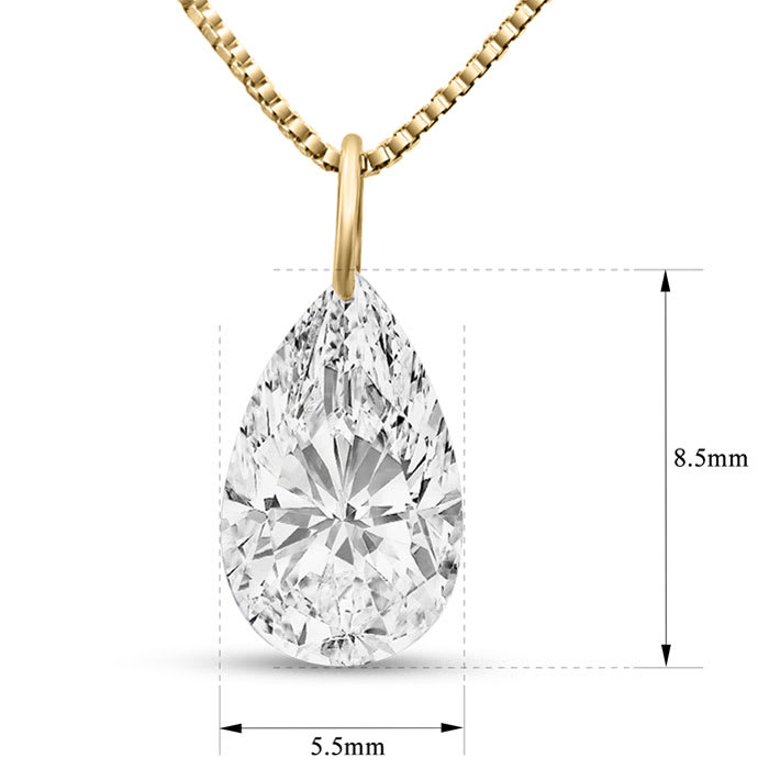 1 Carat Pear Shape Lab Grown Diamond Solitaire Necklace In 14K Yellow Gold